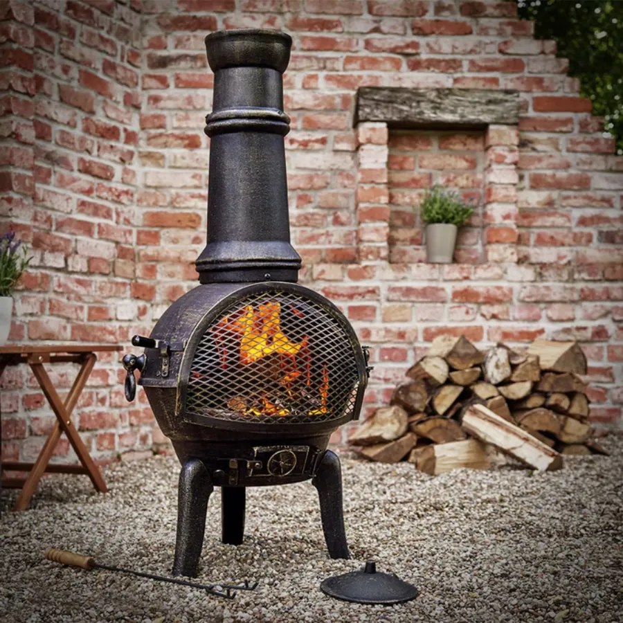 Fogão de terraço Chimenea com atiçador e tampa Ø44 x 112 cm Efeito ferrugem