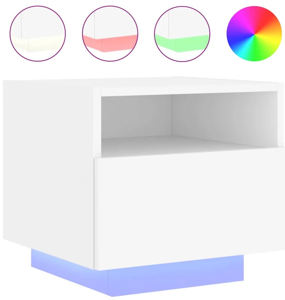 Mesas de cabeceira com luzes LED 2 pcs 40x39x37 cm branco