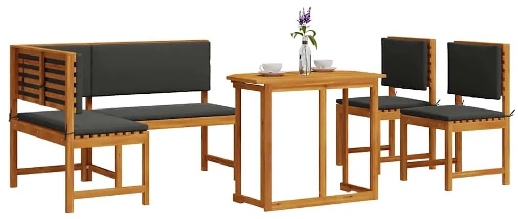 Conjunto de Jantar de Jardim de 4 Peças com Almofadas em Madeira Maciç