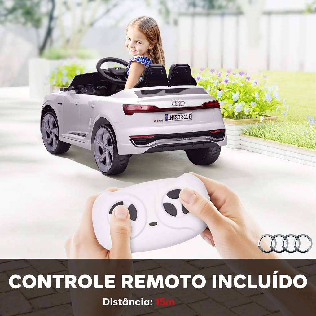 Carro Elétrico para Crianças Audi Q8 Etron Sportback Infantil 12V Faróis Buzina e Música 98x49,5x43 cm Branco
