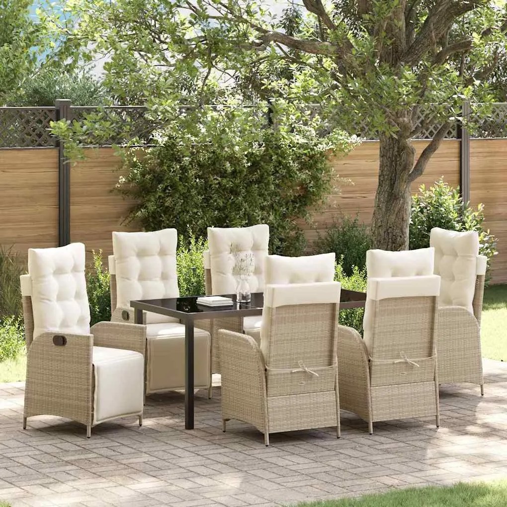 vidaXL Conjunto de Jantar de Jardim de 7 Peças Bege de Rattan Sintético