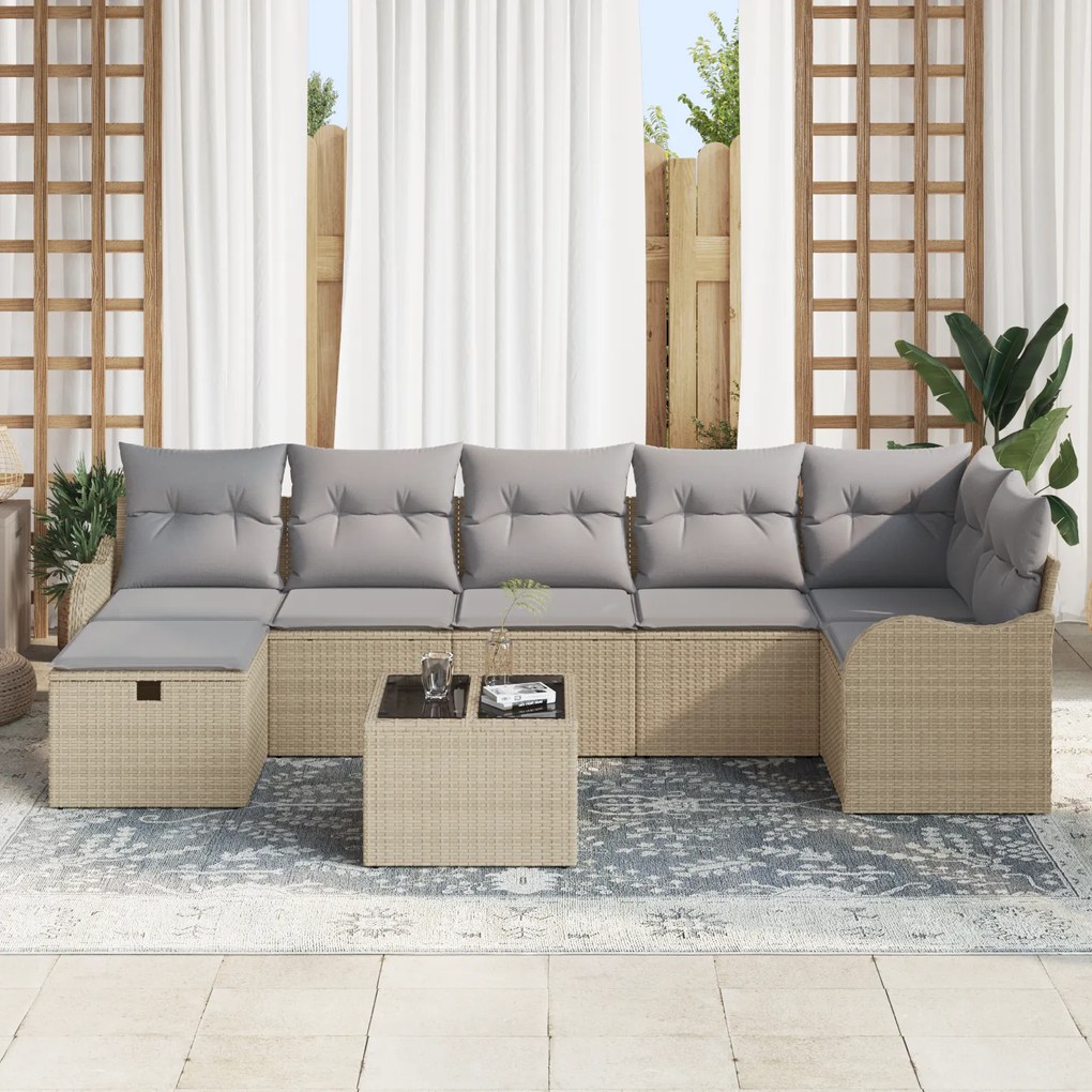 Conjunto de Sofá de Jardim vidaXL 8 Peças com Almofadas Bege em Polivi
