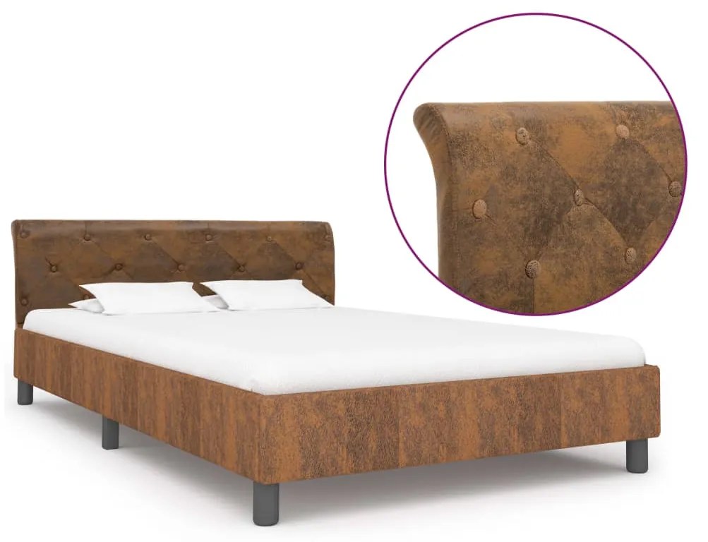 vidaXL Estrutura de cama 120x200 cm camurça artificial castanho