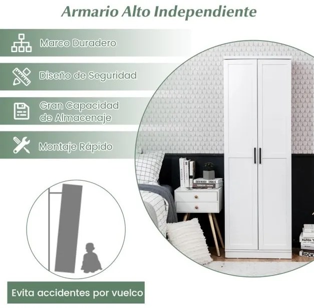 Armario cozinha multifuncional com 2 portas e 5 estantes ajustáveis 59 x 43,5 x 178 cm Branco