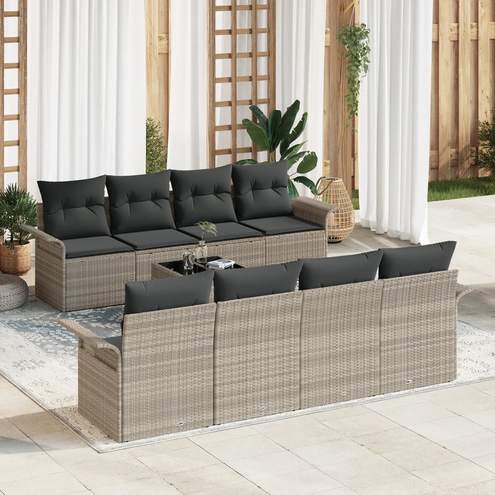 Conjunto de Sofá de Jardim de 9 Peças com Almofadas Cinzento-claro Pol