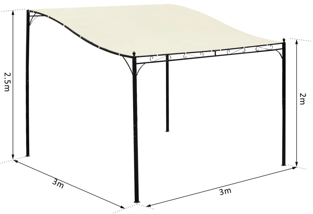 Toldo de Parede Curvo para Jardim, Pátio ou Varanda Pavilhão Tenda – Cor Creme - Aço e Poliéster – 3 x 3 x 2,5 cm