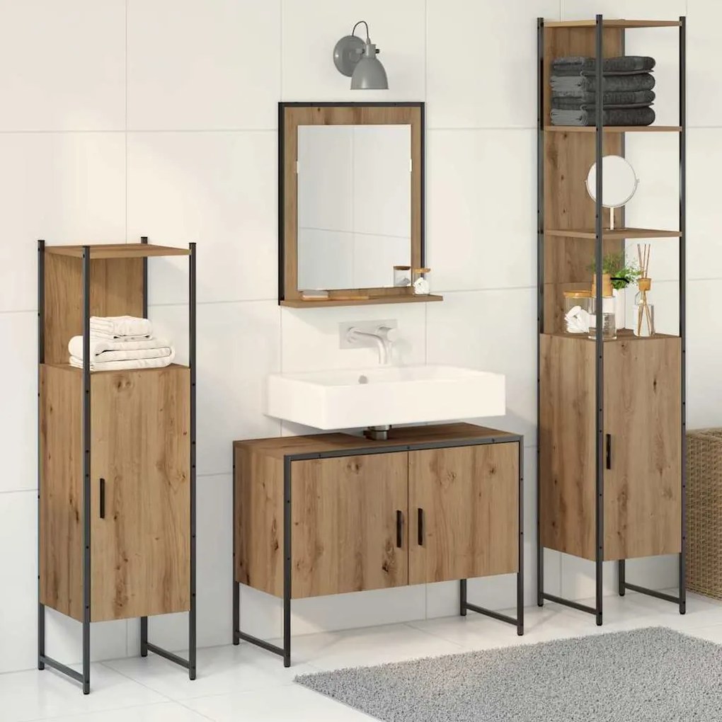 vidaXL Conjunto de Móveis para Banheiro com porta 4 pcs Castanho