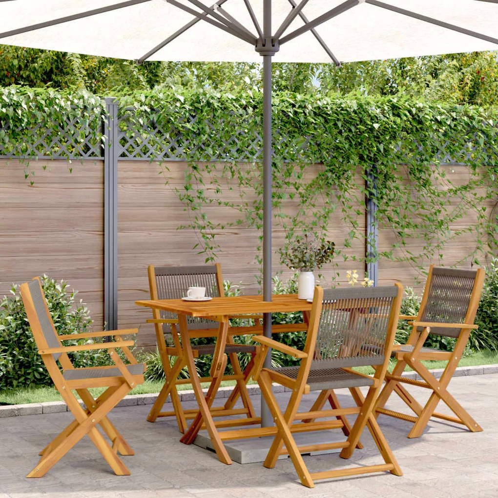 vidaXL 5 pcs conj. jantar p/ jardim polipropileno/madeira maciça cinza