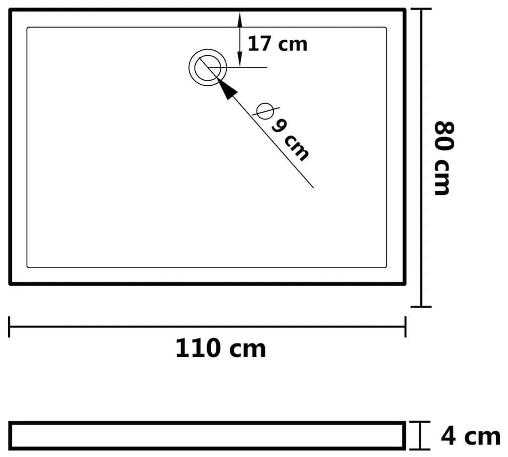 Base de chuveiro retangular 80x110 cm ABS preto