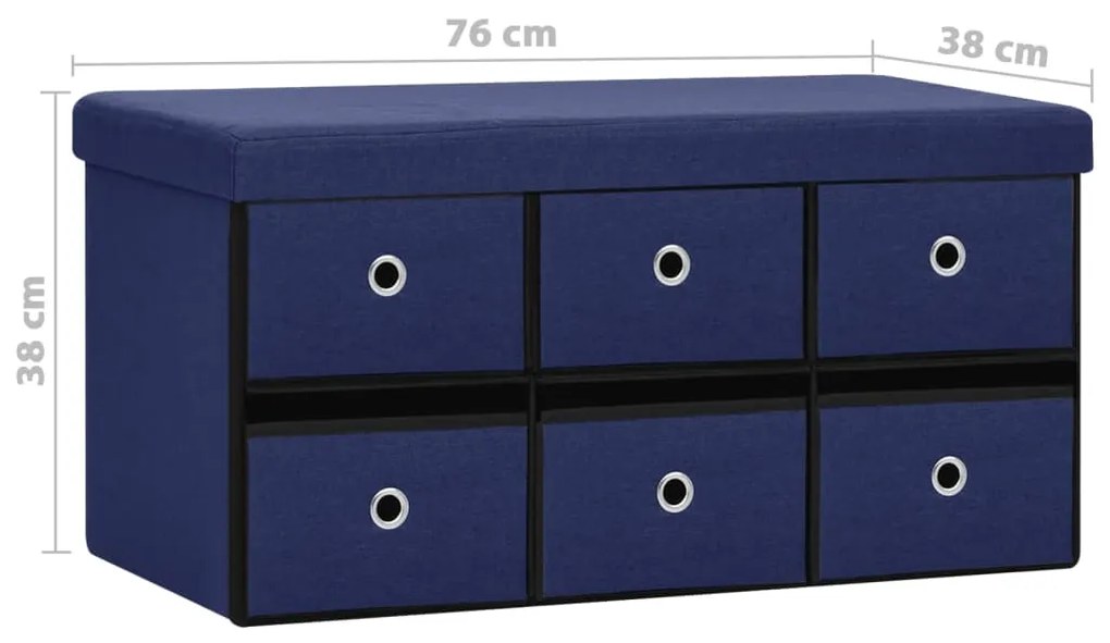 Banco de arrumação dobrável 76x38x38 cm linho falso azul