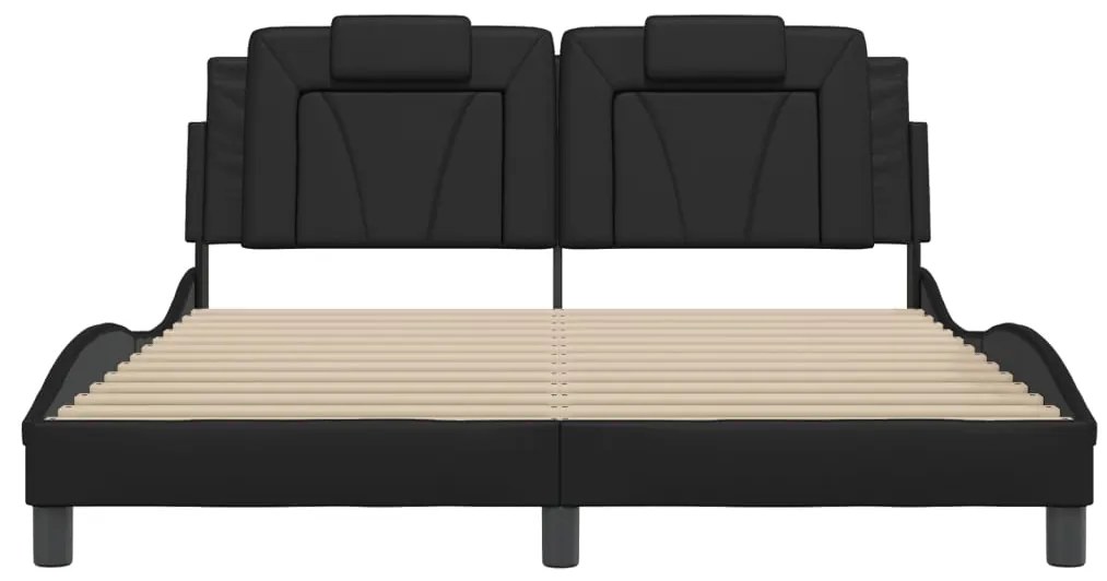 Estrutura de cama c/ luzes LED 160x200cm couro artificial preto