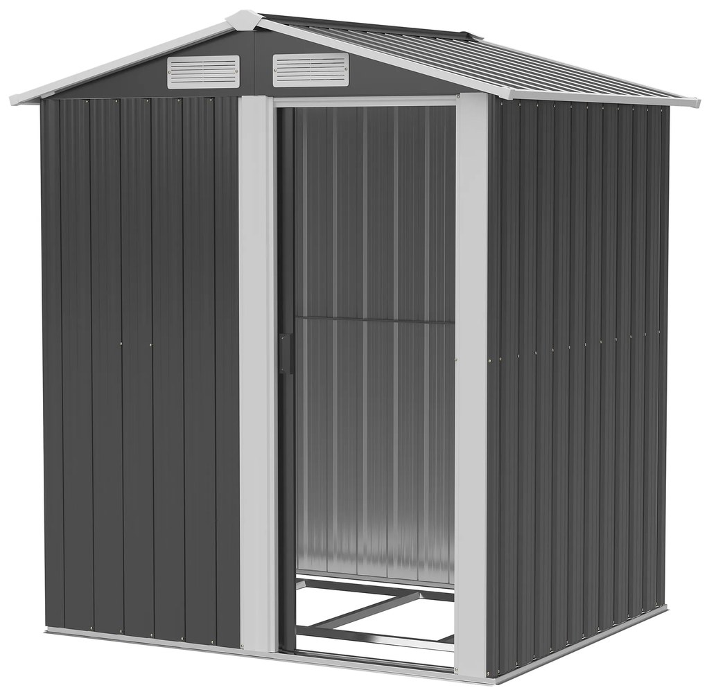 Outsunny Abrigo de Jardim de 2m² 152x132x188cm Abrigo de Exterior de Aço Galvanizado com Porta Corredeira e Ventilações Cinza | Aosom Portugal