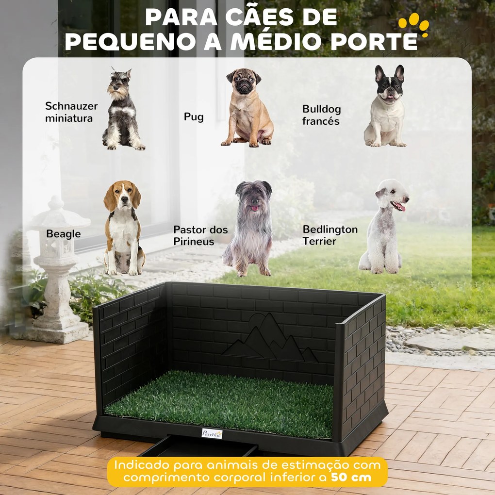 Sanita para Cães com Relva Artificial 75x51x36,5 cm com Paredes Altas Bandeja Deslizante e Fácil de Limpar Preto