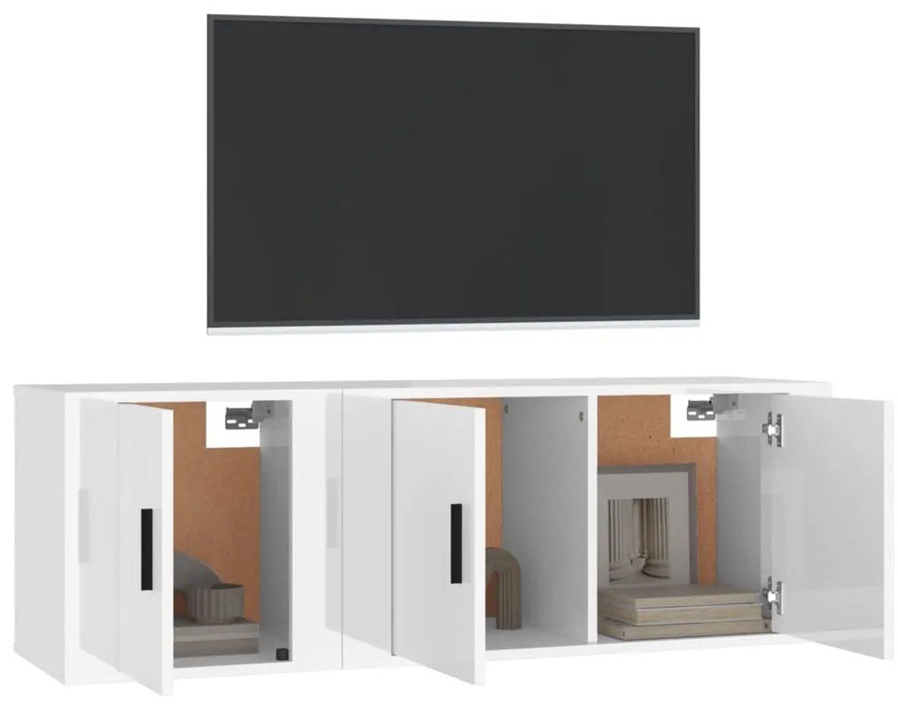 2 pcs conjunto móveis de TV derivados madeira branco brilhante