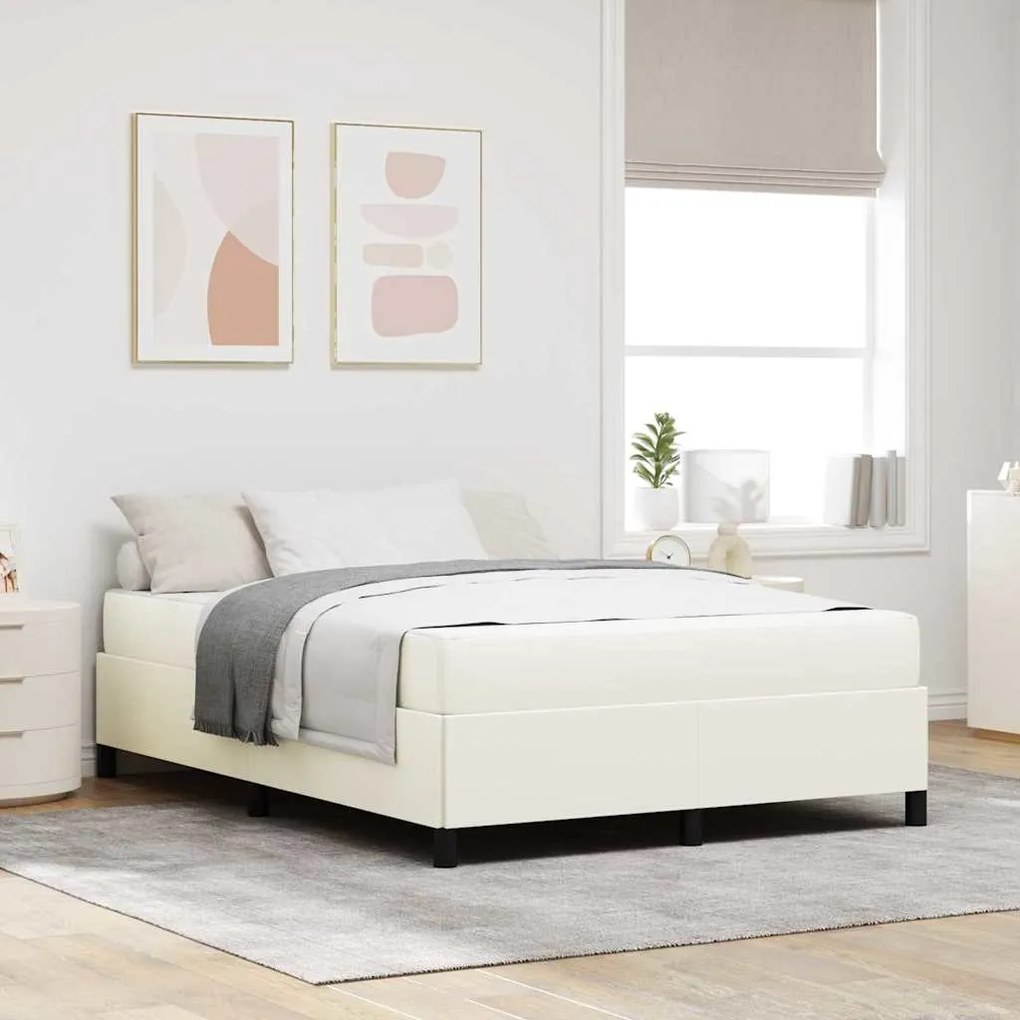 vidaXL Estrutura da Cama com colchão Creme 160 x 200 cm tecido