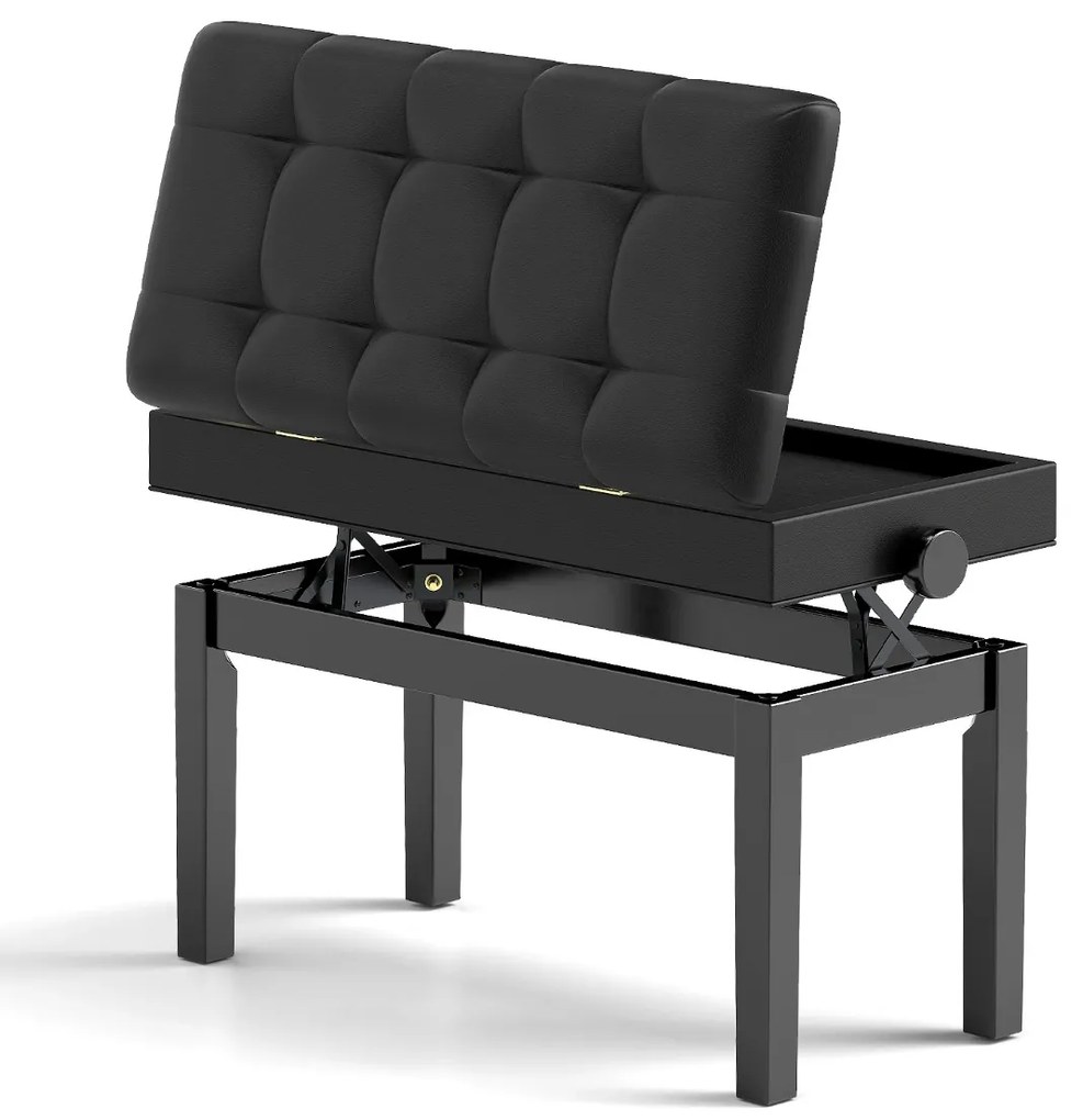 Banco para piano ajustável com arrumação Banco duplo de madeira com almofada para teclado almofadada em PU Preto