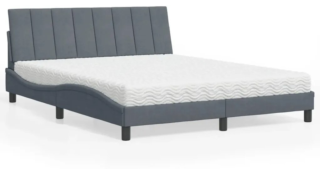 Cama com colchão 160x200 cm veludo cinzento-escuro