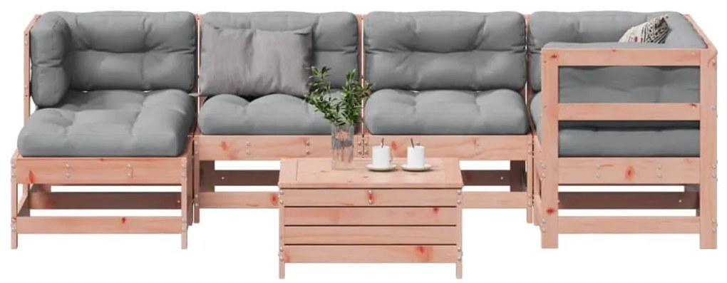 7 pcs conj. lounge jardim com almofadões madeira douglas maciça