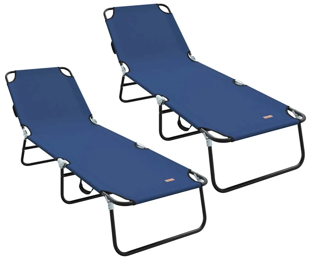 Chaise Longue Dobrável 2 pcs Azul Portátil em Tecido Oxford 600D