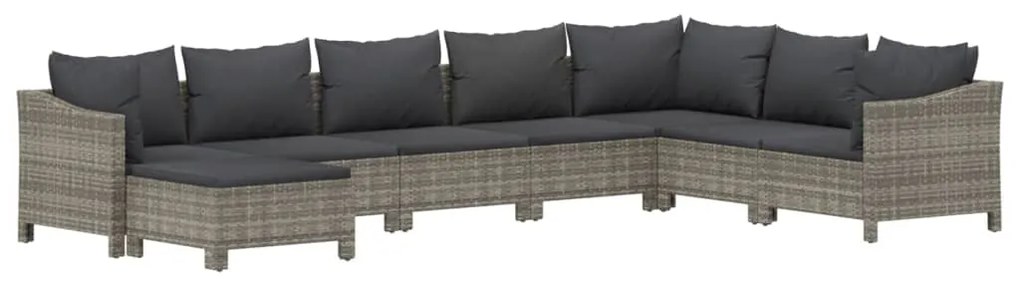 8 pcs conjunto lounge de jardim c/ almofadões vime PE cinzento