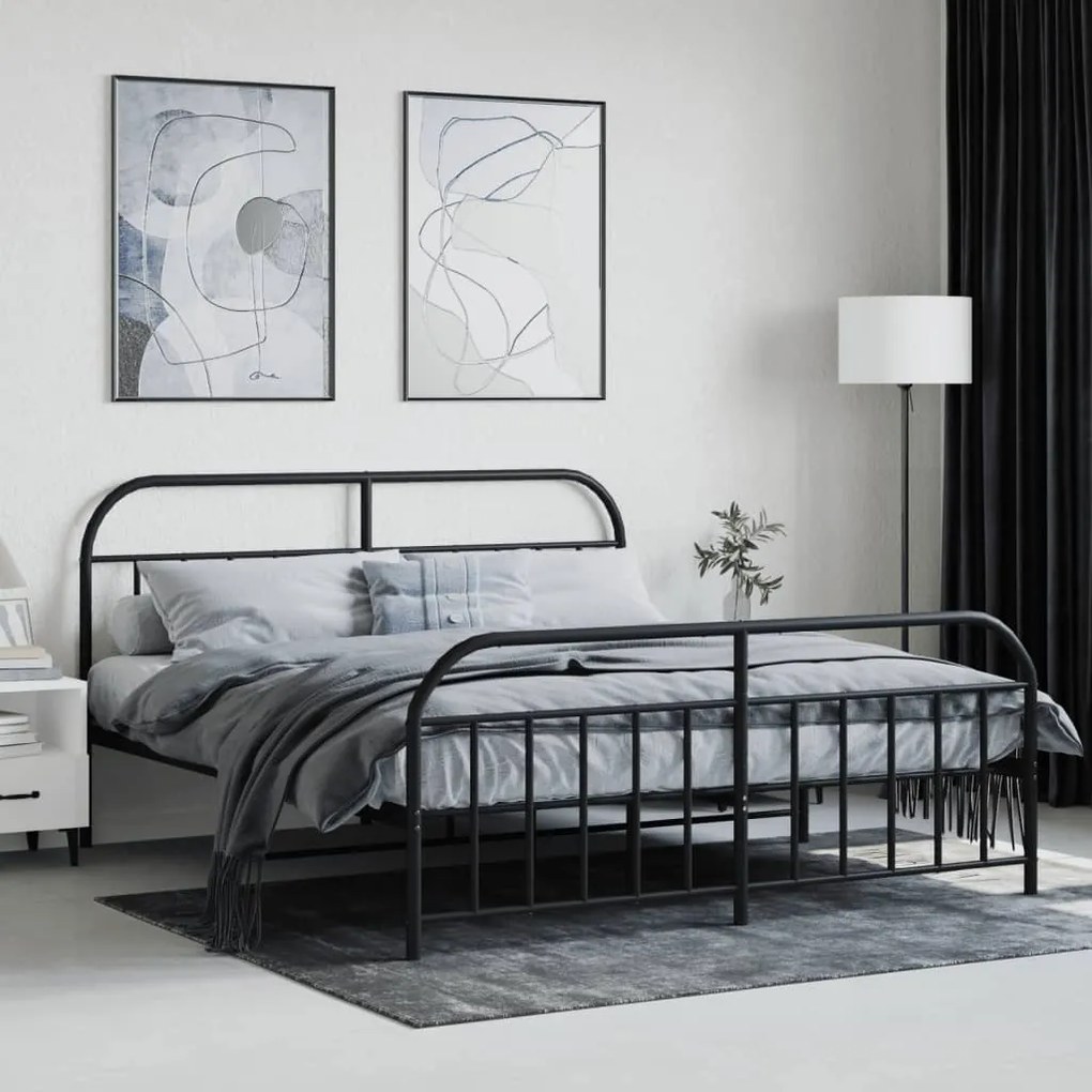 Estrutura de cama com cabeceira e pés 160x200 cm metal preto