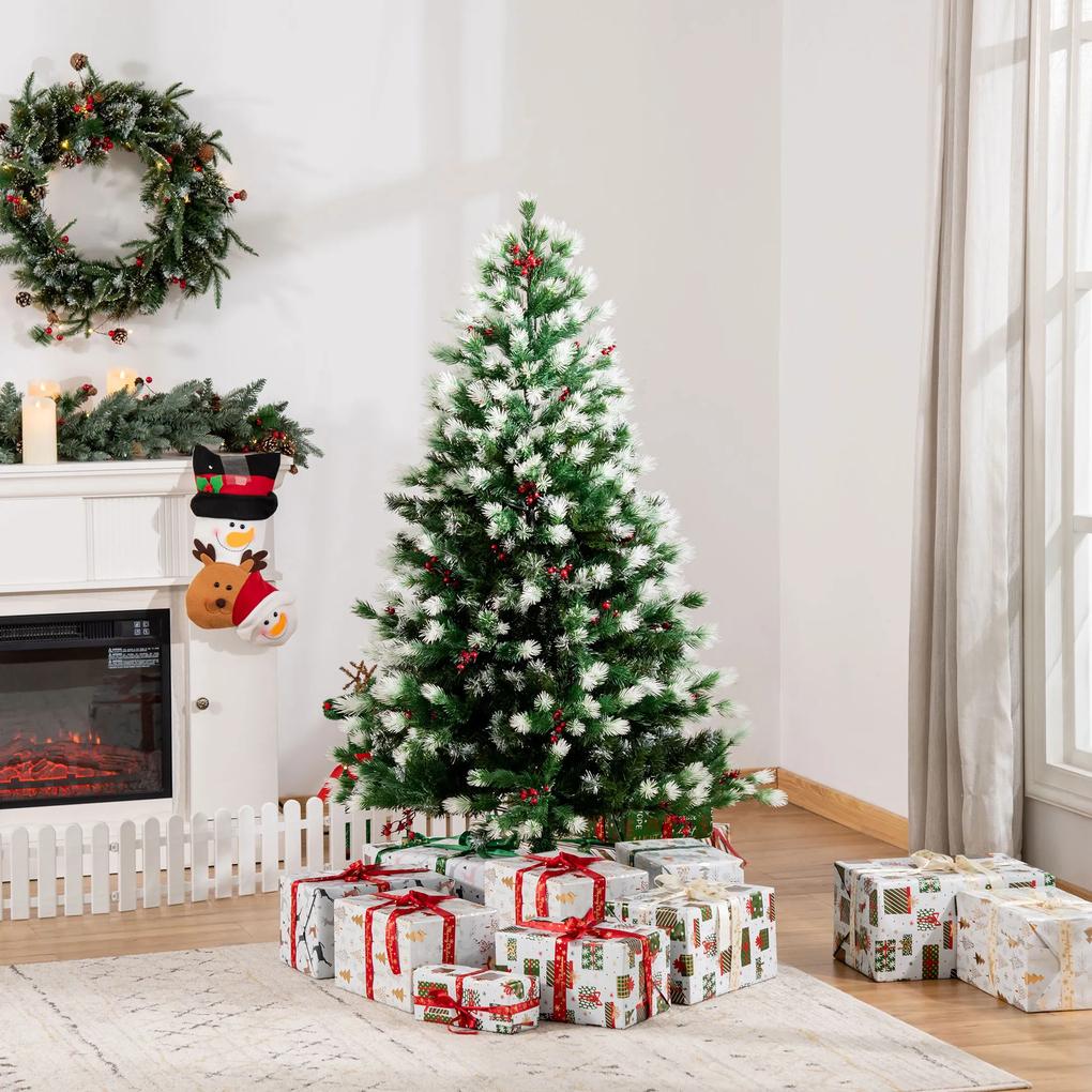 HOMCOM Árvore de Natal Artificial 150cm com 41 Frutinhas 554 Ramas PE Tridente PVC Base Dobrável e Suporte Metálico Decoração de Natal para Interiores Verde