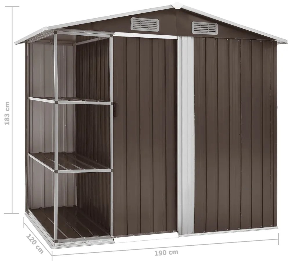Abrigo de jardim c/ prateleiras 205x130x183 cm ferro castanho
