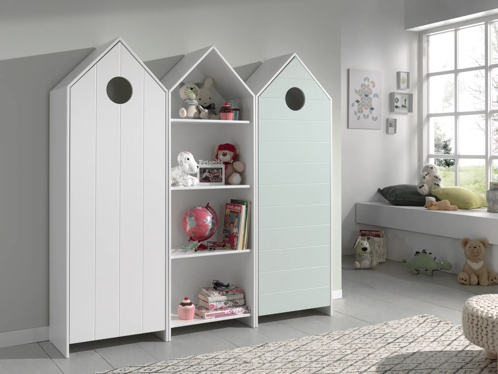 Conjunto 2 armarios Guarda Roupa infantil + estante infantil coleção CASAMI Menta e Branco