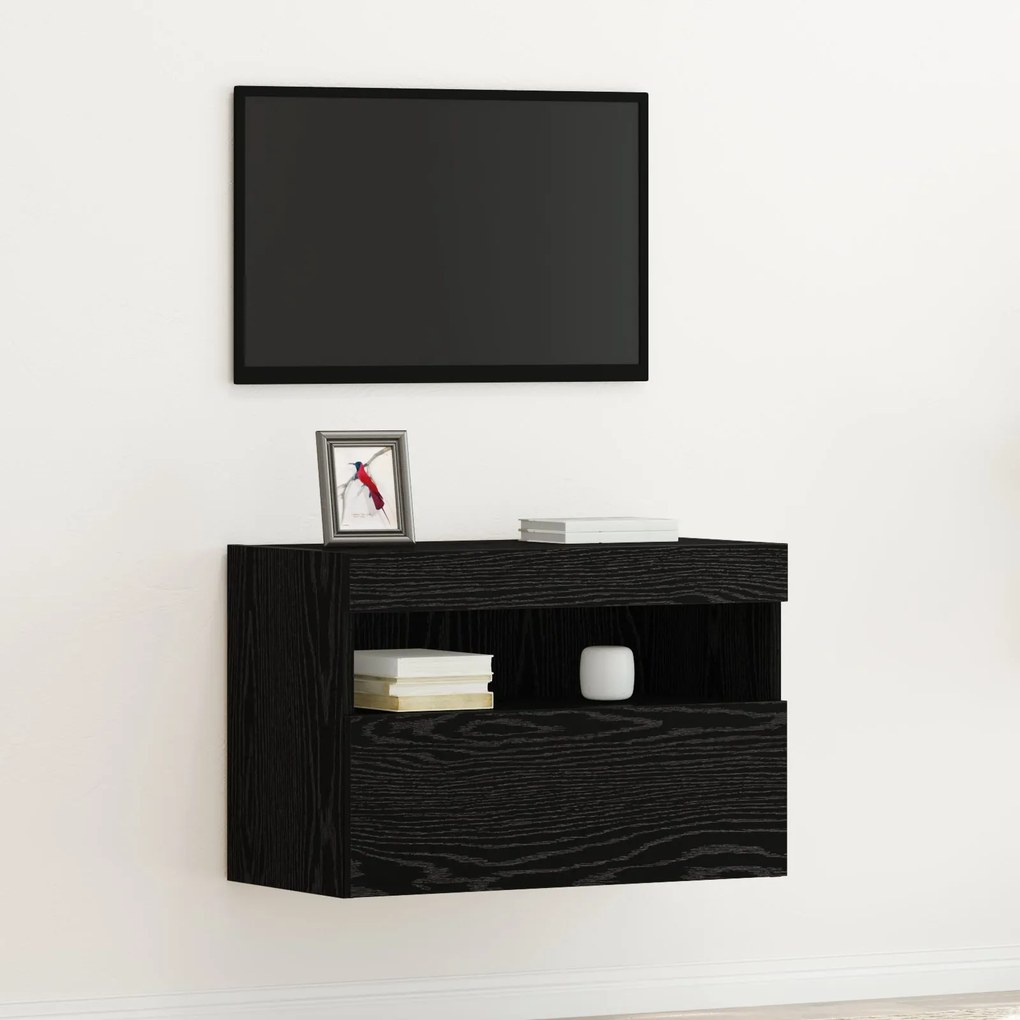 Cabinet de TV vidaXL com Luzes LED Carvalho Preto 60x30x40 cm