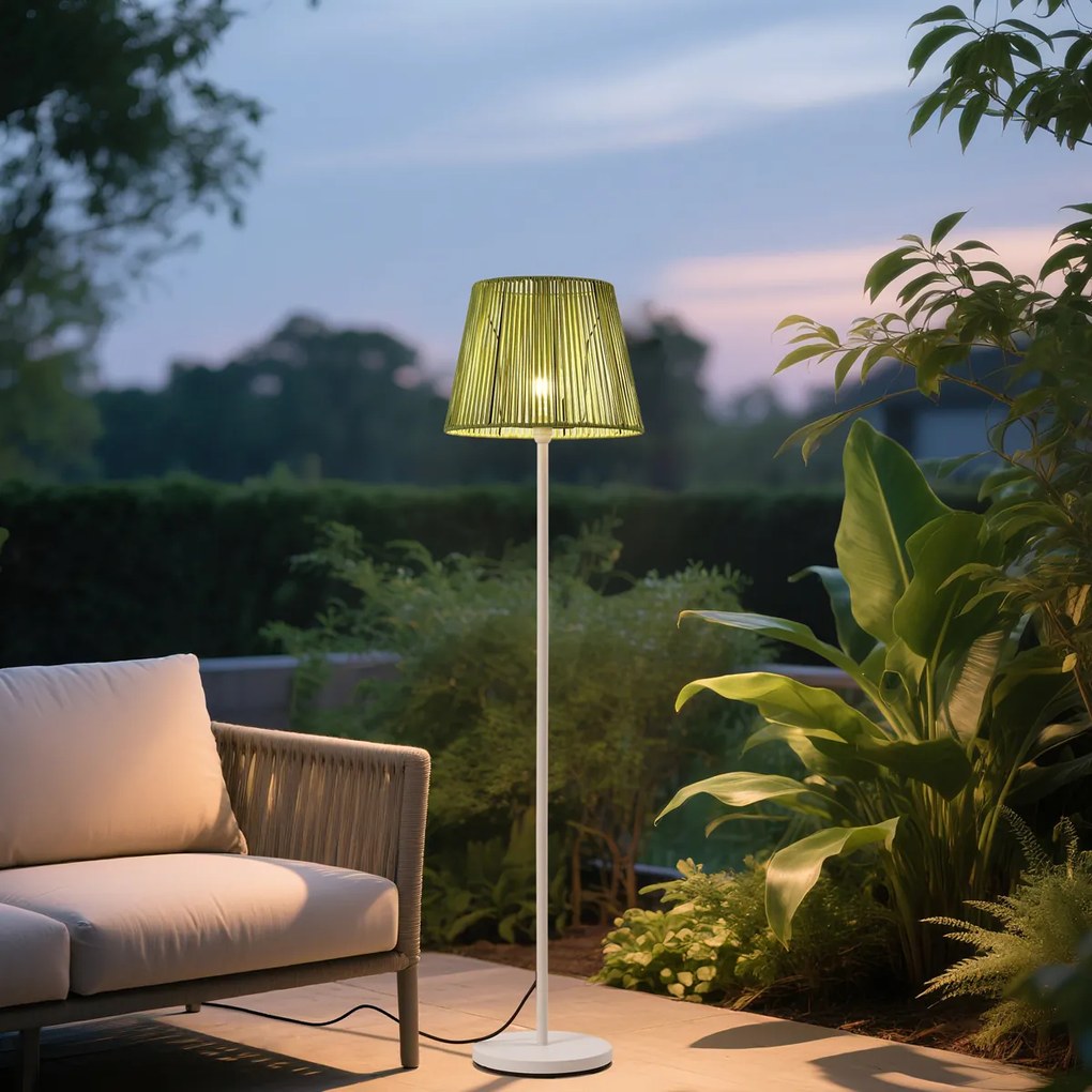Candeeiro de pé para exterior branco com abajur de corda verde IP44 - Virginia Jayla