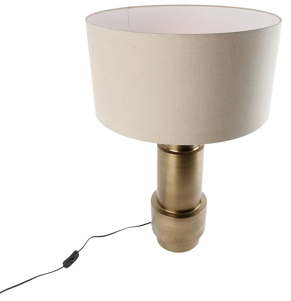 Candeeiro de mesa bronze com abajur em tecido castanho claro 50 cm - Bruut