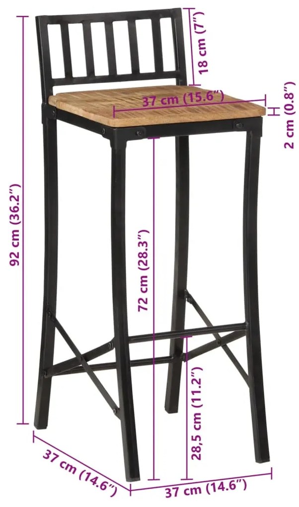 Cadeiras de bar 4 pcs madeira de mangueira áspera maciça