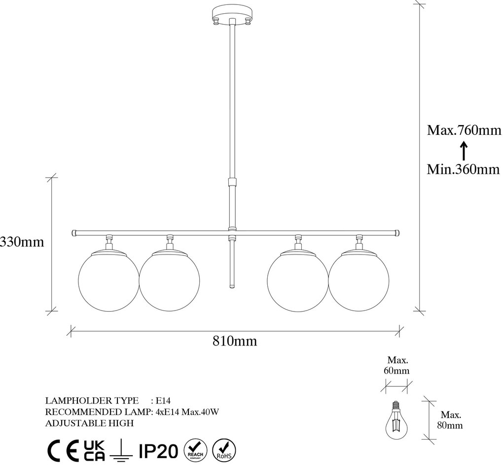 Chandelier Roe – Black Cream – 81 x 15 x 36-76 cm