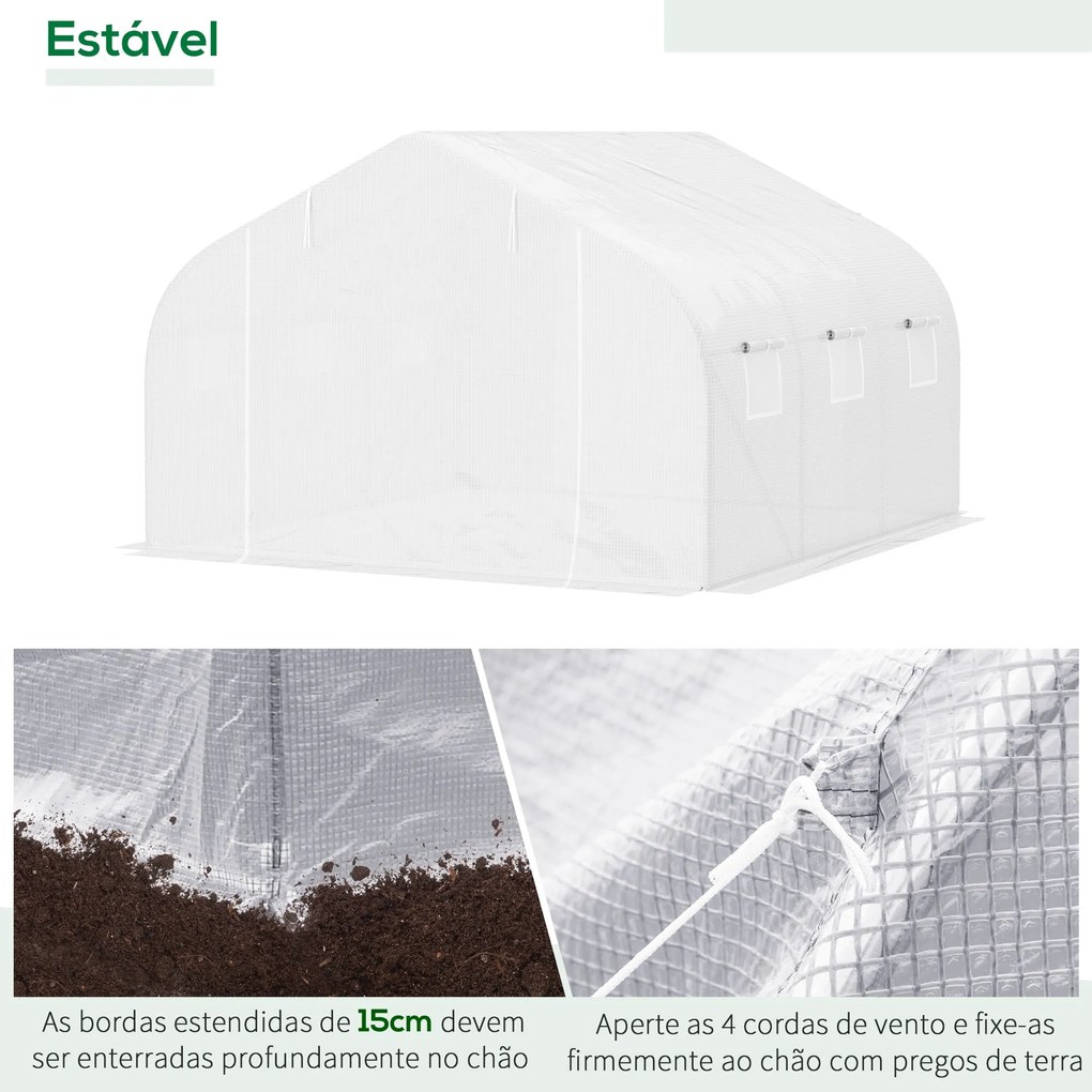 Estufa Tipo Túnel 350x300x200 cm com Porta Enrolável 6 Janelas Estufa