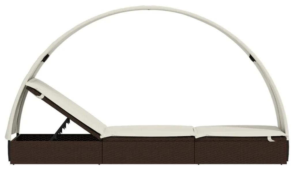 Espreguiçadeira com teto redondo 211x57x140 cm vime PE castanho