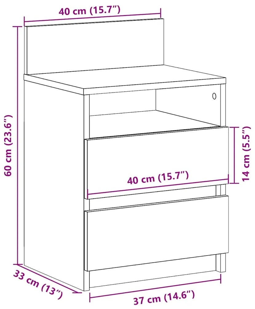 Mesa de cabeceira com 2 gavetas 40x33x60 cm preto