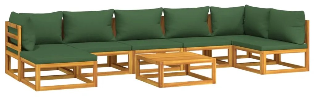 8 pcs conj. lounge jardim madeira c/almofadões verdes
