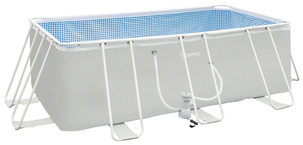 Piscina Desmontável Tubular 440x240x122cm Piscina Retangular de Exterior com Purificador 4.000L/H Mangueiras de Comprimento 100cm e Estrutura de Aço C