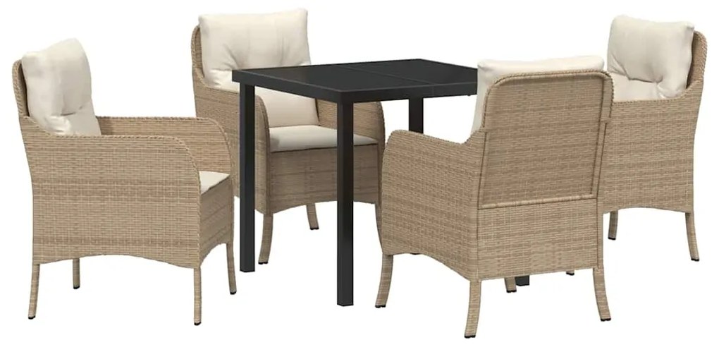 Conjunto de Jantar de Jardim de 5 Peças com Almofadas Bege Rattan Poli