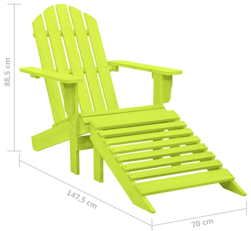 Cadeira Adirondack para jardim com otomano abeto maciço verde