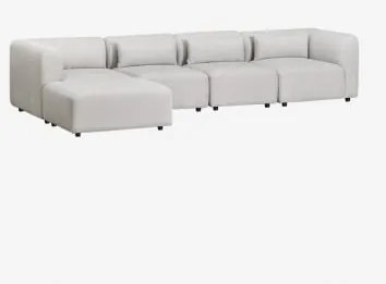 Sofá Modular De 4 Peças Com Puff Estofado Fogler Tecido Cinza Claro - Sklum
