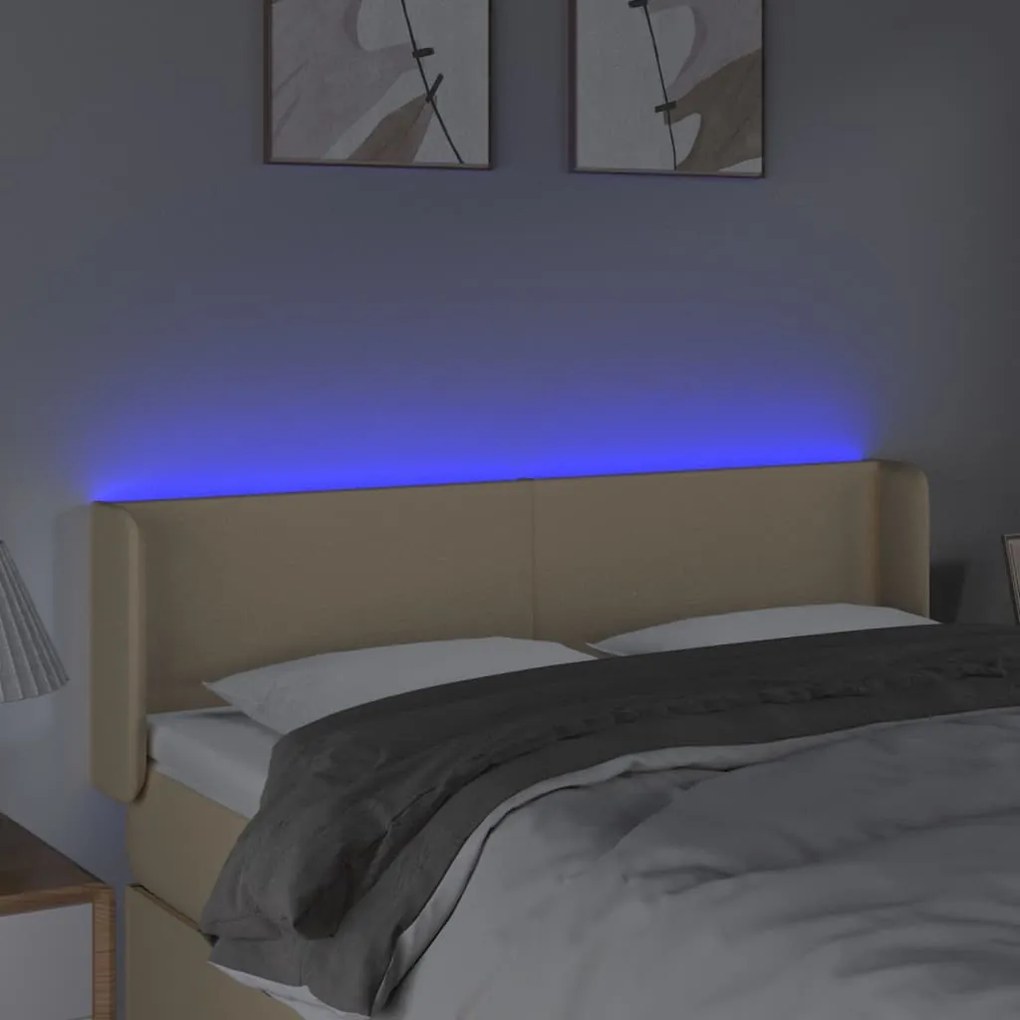 Cabeceira de cama c/ luzes LED tecido 147x16x78/88 cm cor creme