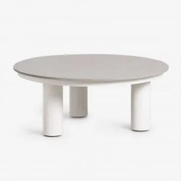 Mesa De Centro De Jardim Redonda Ø80 Cm Em Pedra Sinterizada E Alumínio Umeko Cinza - Sklum