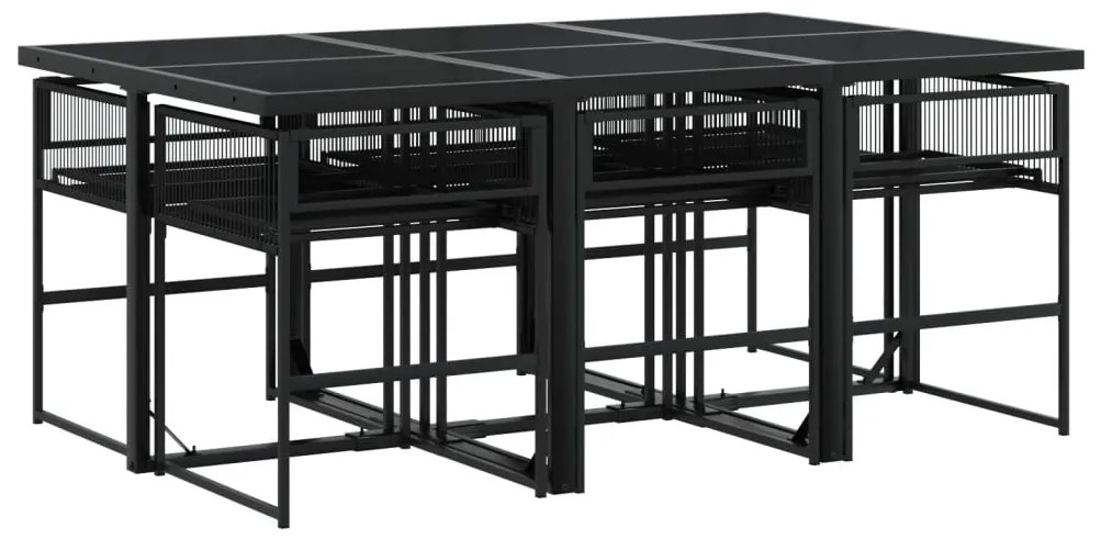 7 pcs conjunto de jantar para jardim vime PE preto