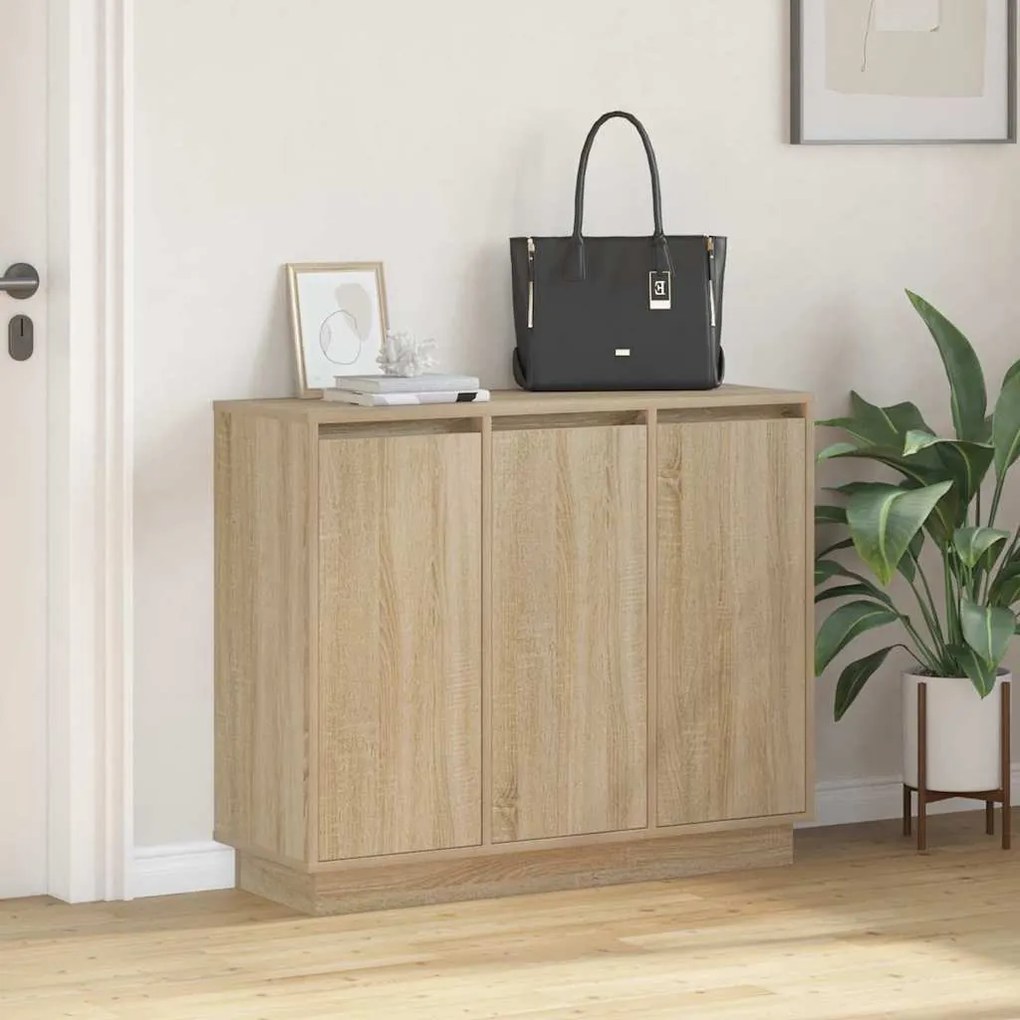 Sideboard vidaXL com LED Carvalho Sonoma 90x32x75 cm em madeira engenh