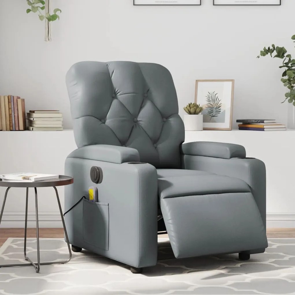 vidaXL Poltrona massagens reclinável elétrica couro artif. cinzento