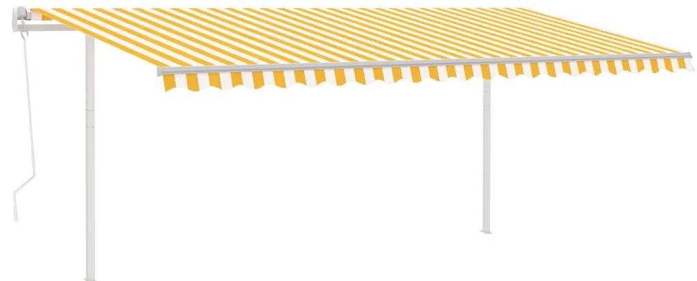 Toldo retrátil automático com postes 5x3,5 m amarelo e branco
