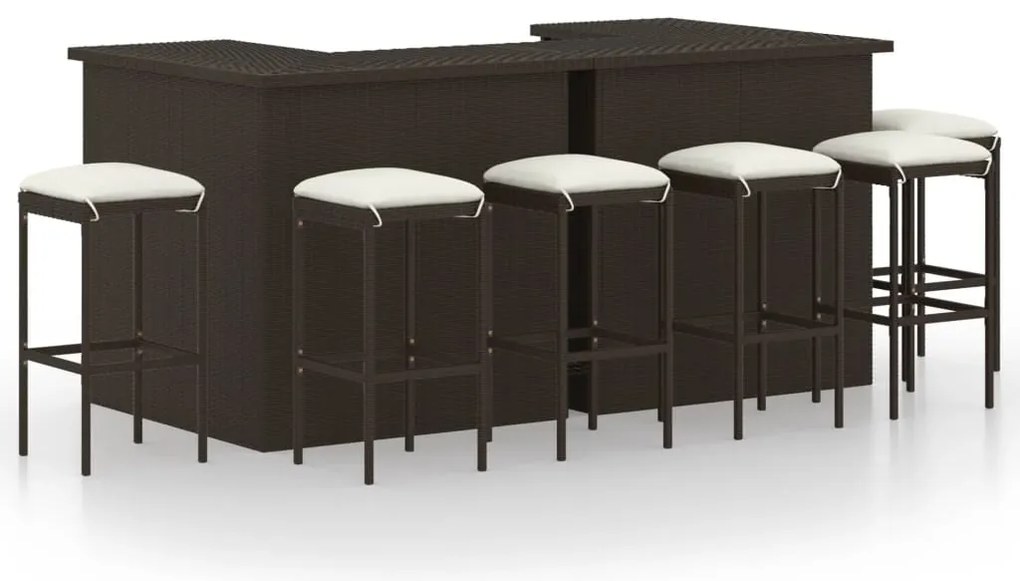 8 pcs conjunto de bar p/ jardim com almofadões vime PE castanho