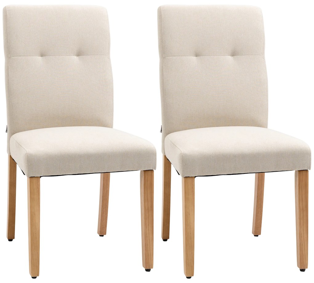 HOMCOM Conjunto de 2 Cadeiras de Sala de Jantar com Encosto Alto Assento Acolchoado e Estofados Tecido Transpirável com Tato de Linho 50x62x96cm Bege