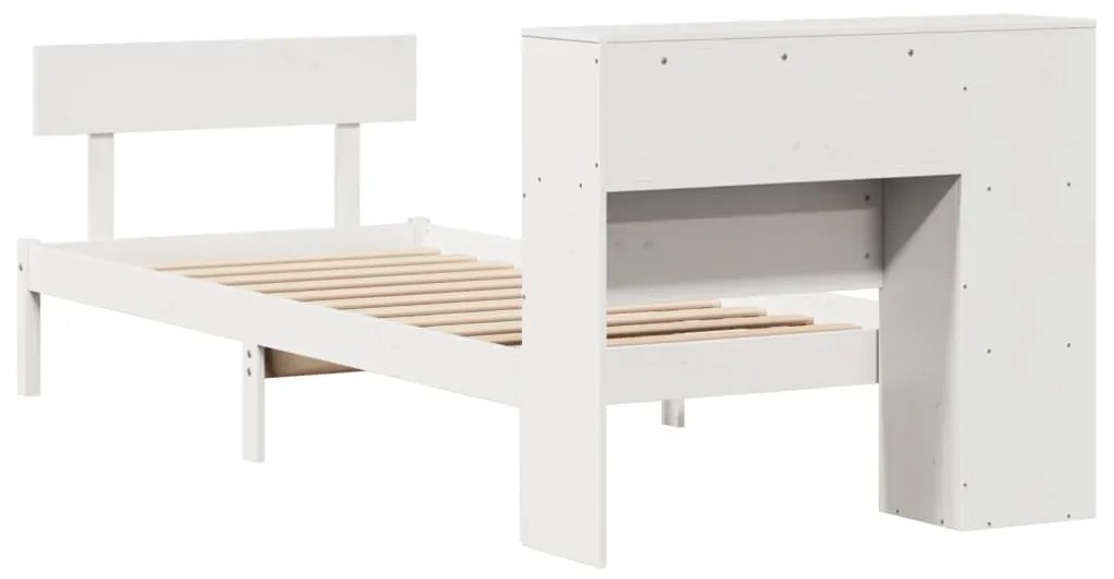 Cama com estante sem colchão 75x190 cm pinho maciço branco